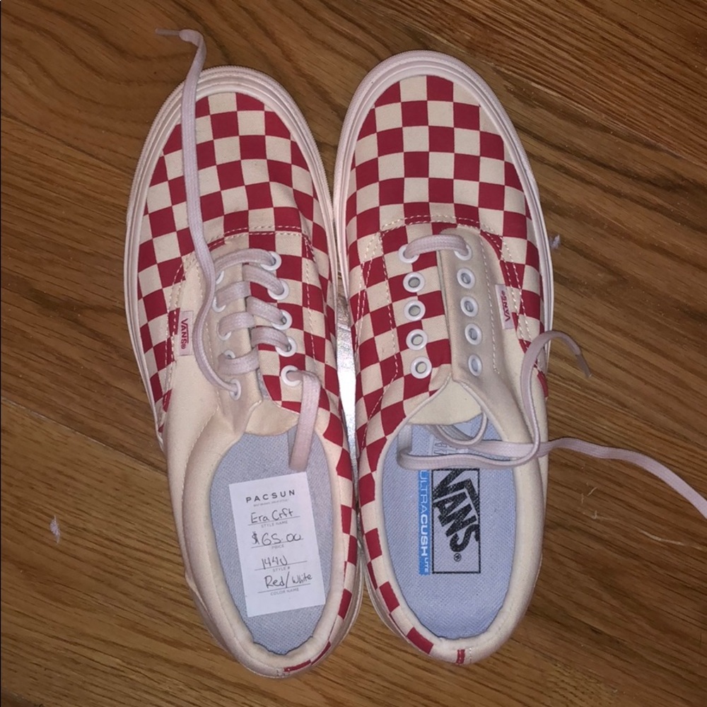 red and white checkered vans